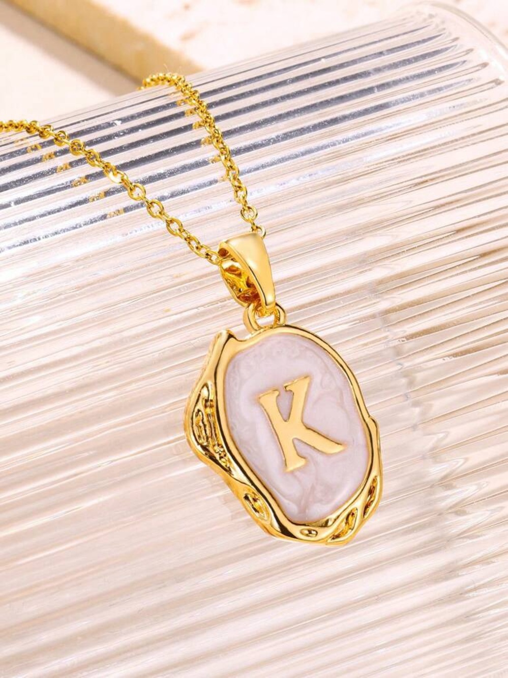‘K’ Gold Plated Oceanus Oyster Shell Initial Pendant Necklace